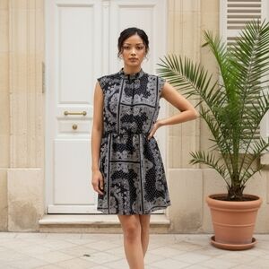 Ann Taylor Paisley Black and White Mini Dress Size L